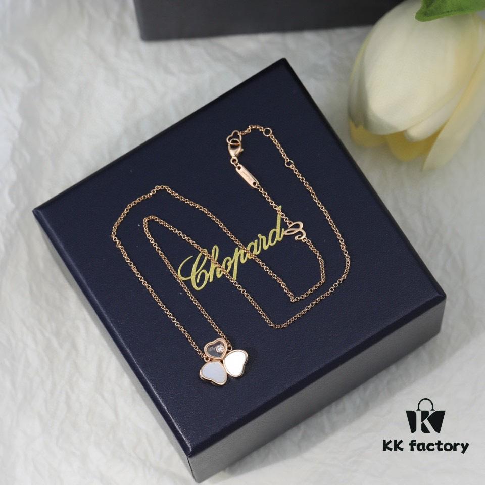 Chopard Angel Necklace - Lucky Chopard with Iconic Moving Diamond, S925 Sterling Silver, 18K Rose Gold Plated, Original Logo and Tag, Adjustable Chain