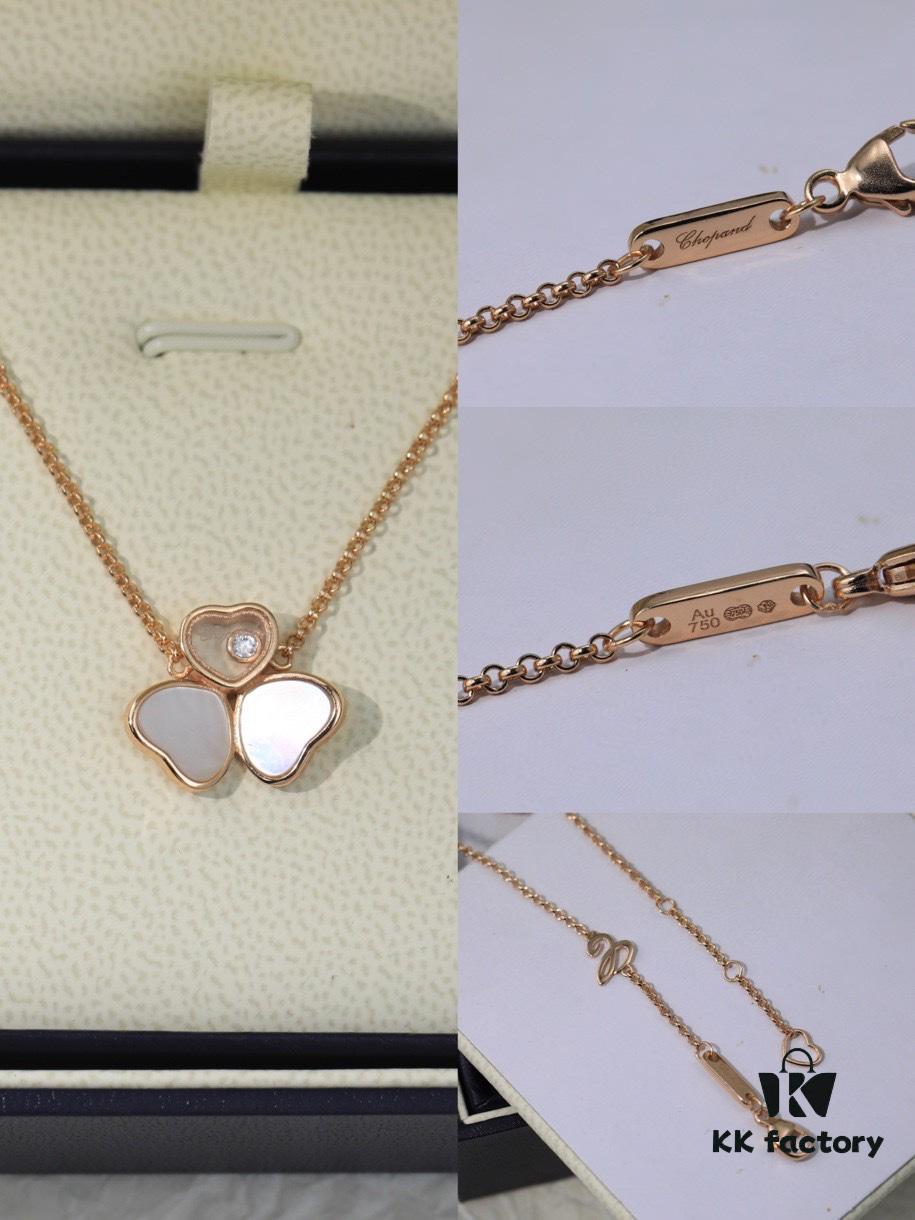 Chopard Angel Necklace - Lucky Chopard with Iconic Moving Diamond, S925 Sterling Silver, 18K Rose Gold Plated, Original Logo and Tag, Adjustable Chain