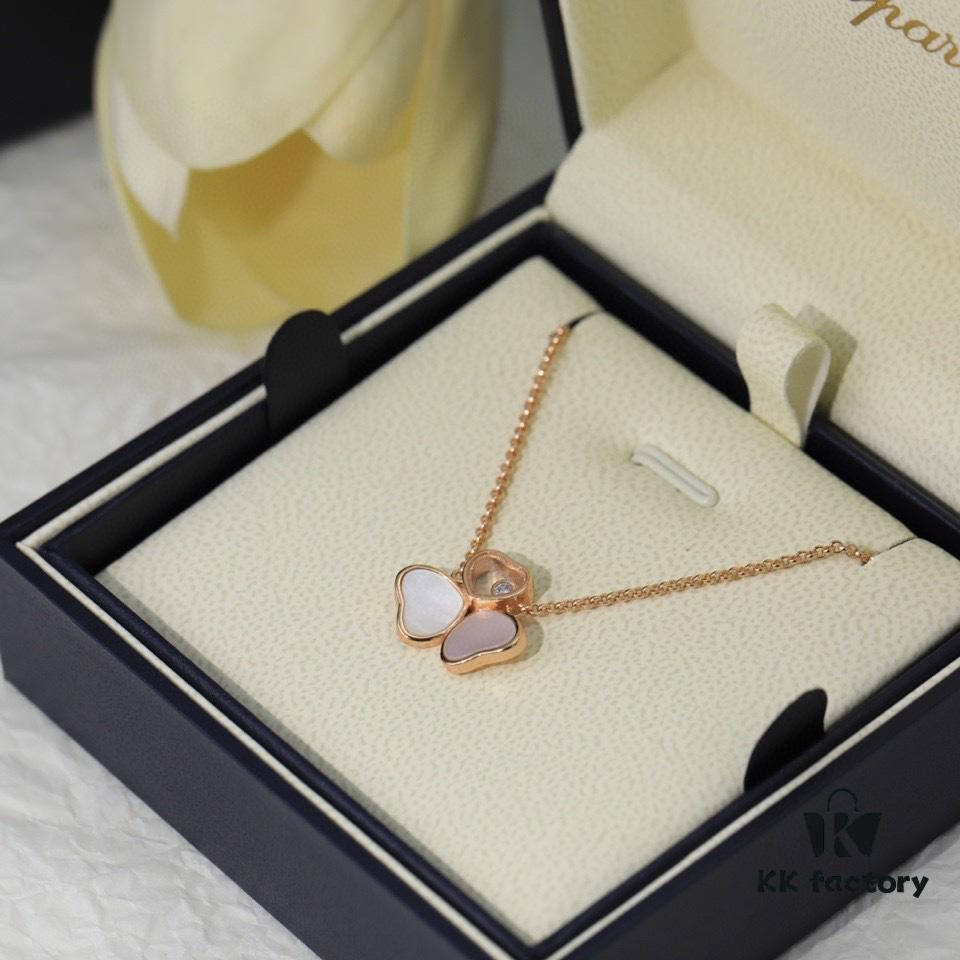 Chopard Angel Necklace - Lucky Chopard with Iconic Moving Diamond, S925 Sterling Silver, 18K Rose Gold Plated, Original Logo and Tag, Adjustable Chain