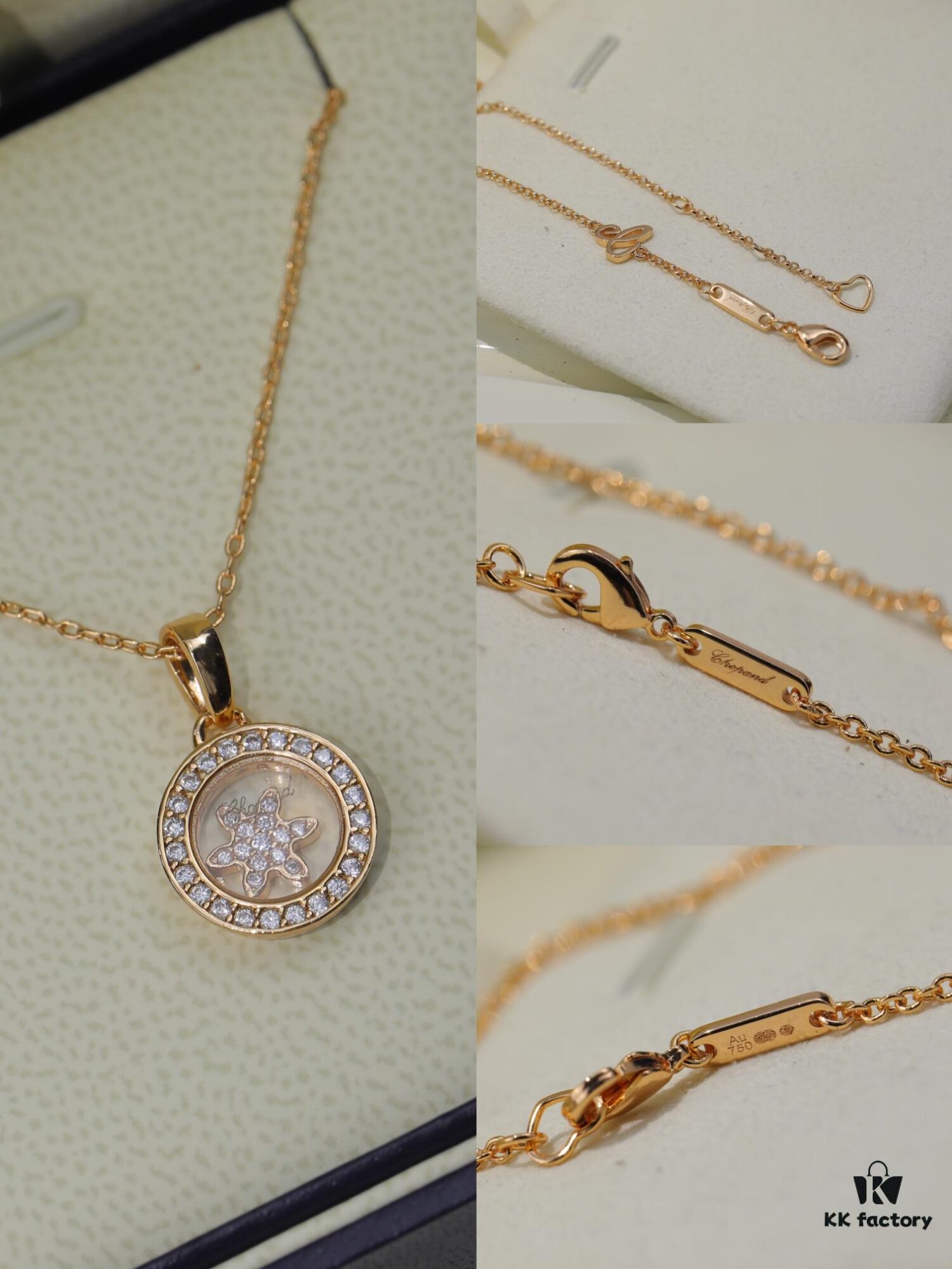 Chopard 👼 Chopard Necklace with Lucky and Iconic Moving Diamonds, 18K Rose Gold, Original Logo, Adjustable Chain