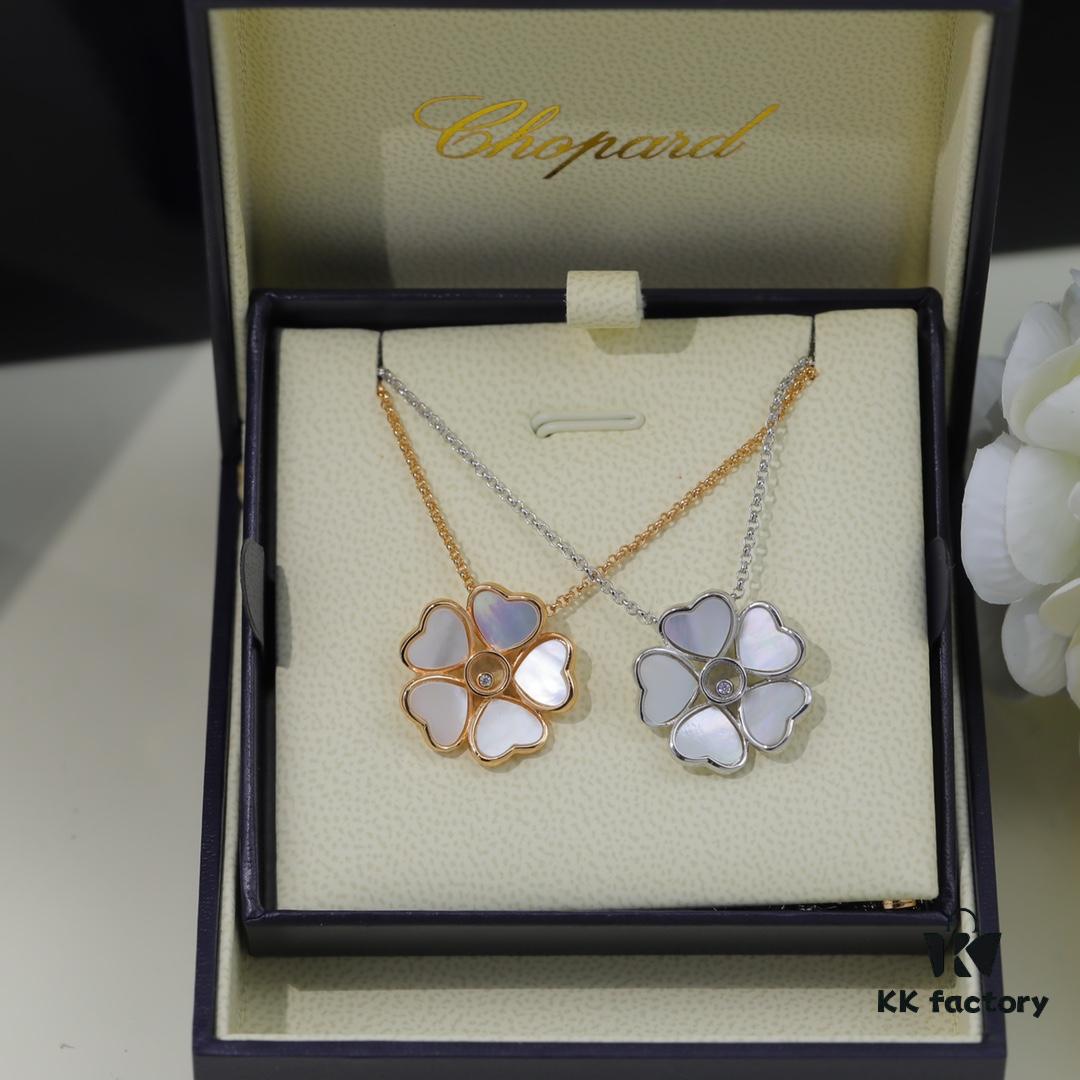 Chopard Angel Necklace with Lucky Symbol and Iconic Moving Diamond in 18K Rose Gold, Adjustable Chain with Original Logo and Authentic Tag