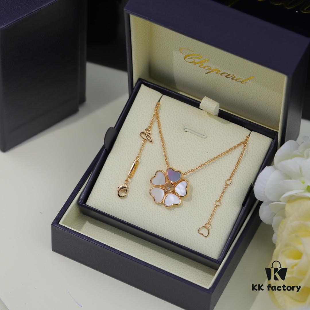 Chopard Angel Necklace with Lucky Symbol and Iconic Moving Diamond in 18K Rose Gold, Adjustable Chain with Original Logo and Authentic Tag