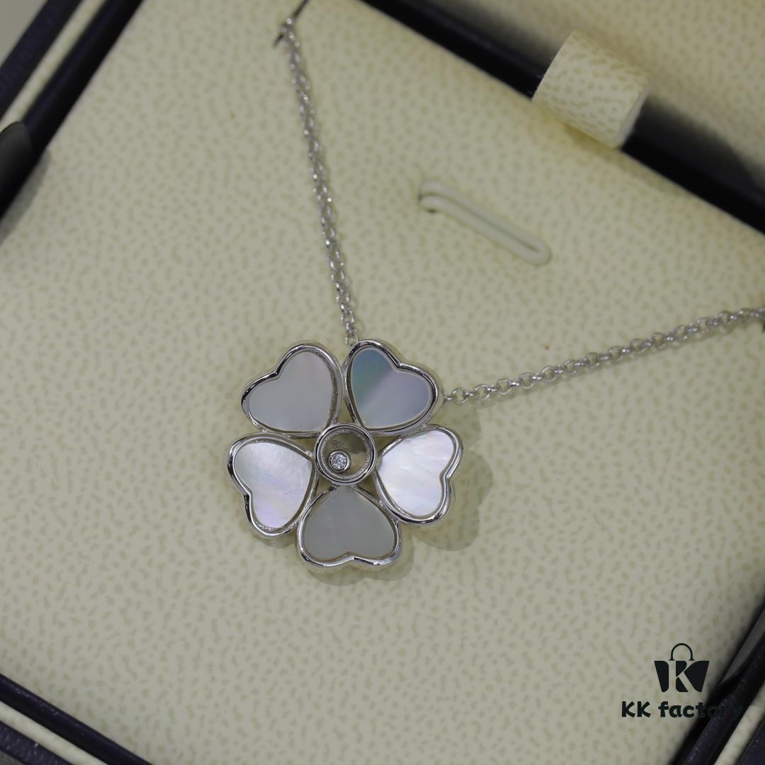 Chopard Angel Necklace with Lucky Symbol and Iconic Moving Diamond in 18K Rose Gold, Adjustable Chain with Original Logo and Authentic Tag