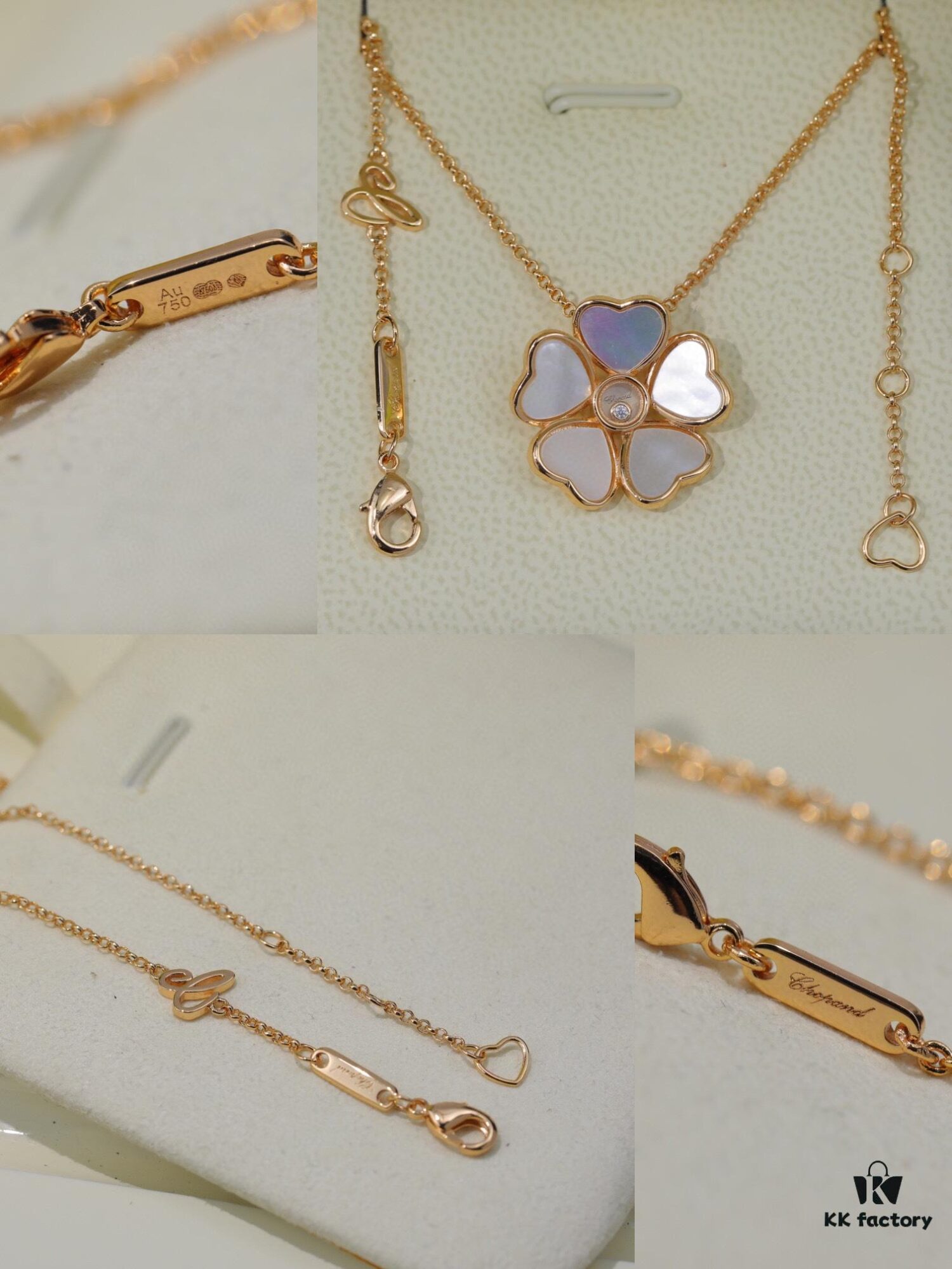 Chopard Angel Necklace with Lucky Symbol and Iconic Moving Diamond in 18K Rose Gold, Adjustable Chain with Original Logo and Authentic Tag