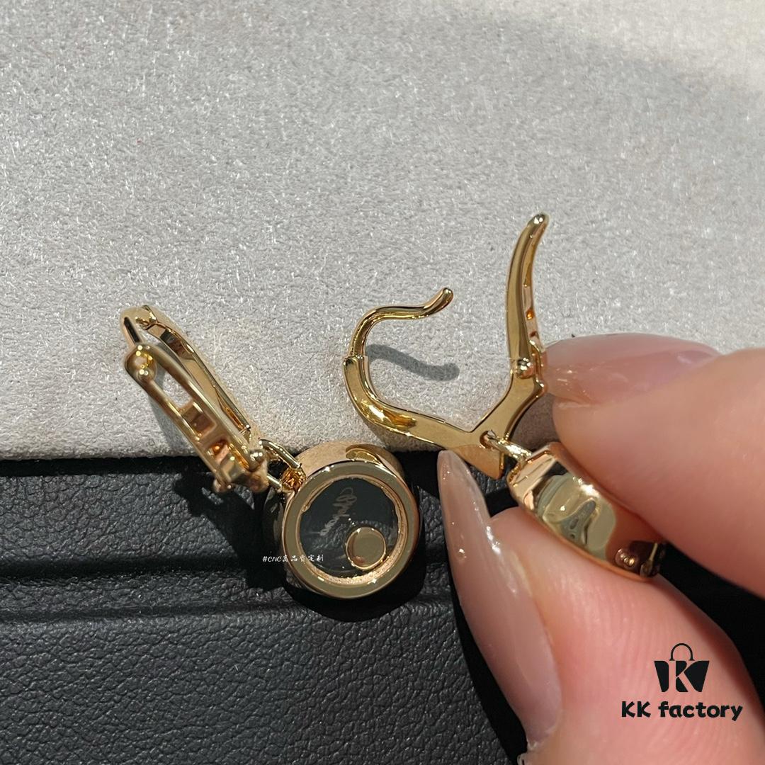 Chopard Happy Diamonds Collection, Full Diamond Round Earrings with Moving Diamond Inside the Glass Dial