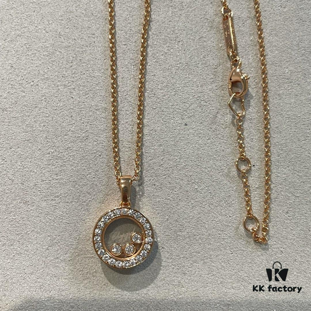 Chopard Happy Diamonds Collection Fully Paved Round Necklace with Movable Diamond Heart Pendant