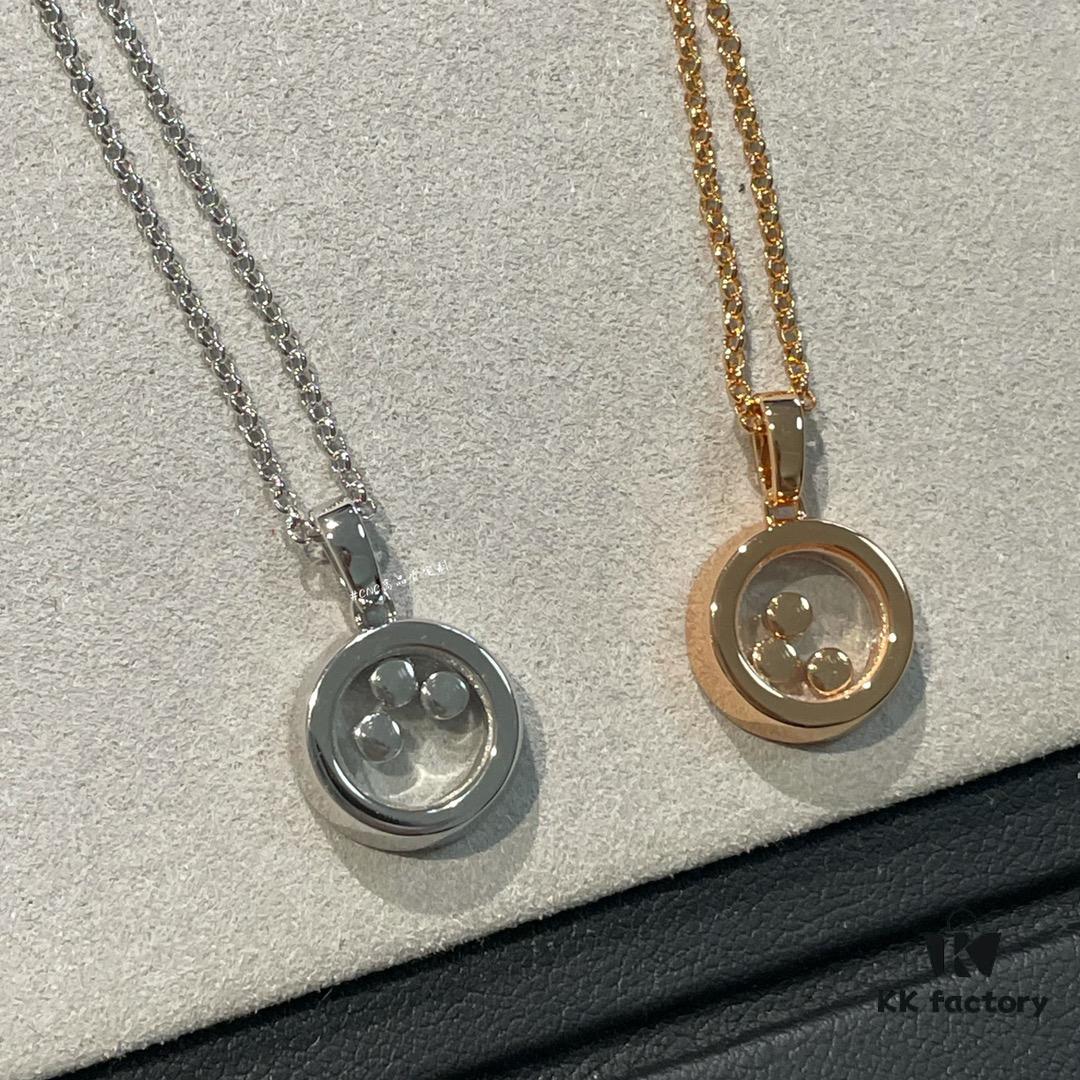 Chopard Happy Diamonds Collection Fully Paved Round Necklace with Movable Diamond Heart Pendant