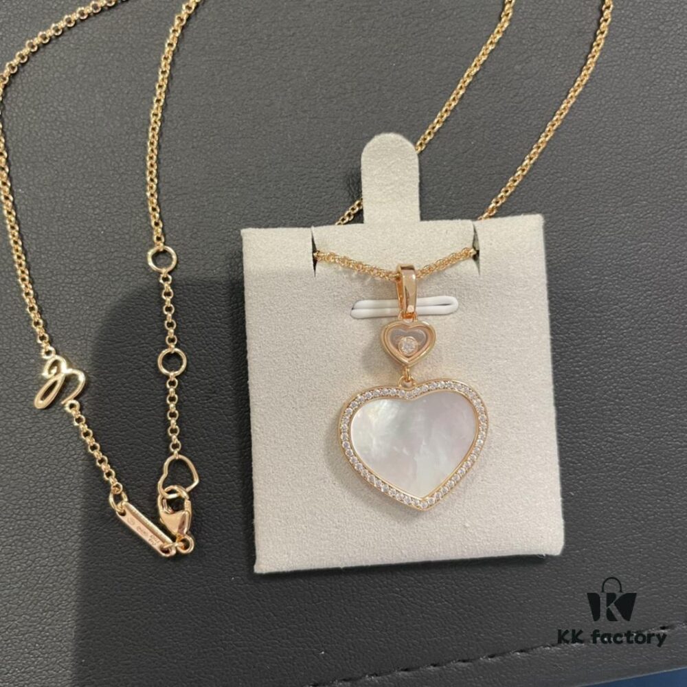 XB Peach Heart Edge Diamond Necklace, White Shell Version