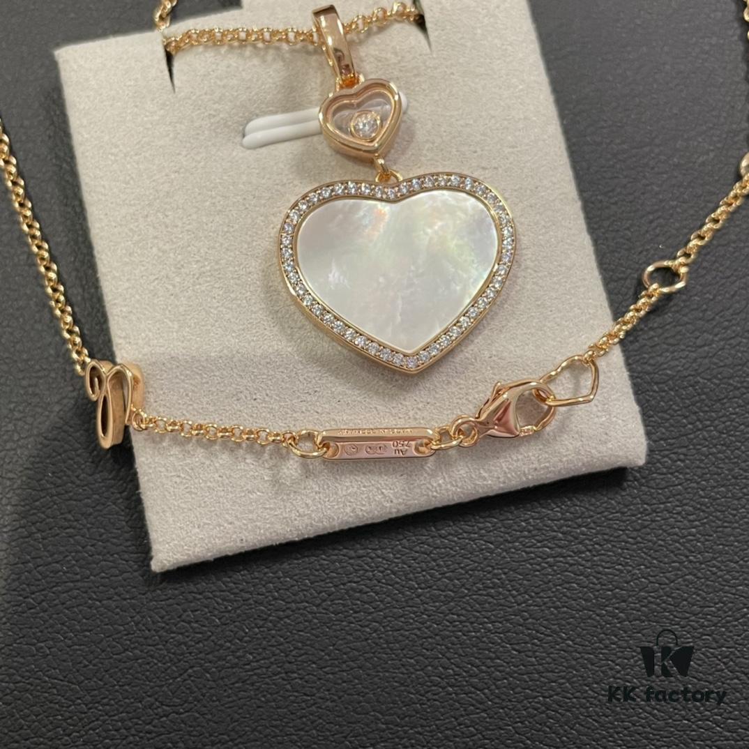 XB Peach Heart Edge Diamond Necklace, White Shell Version