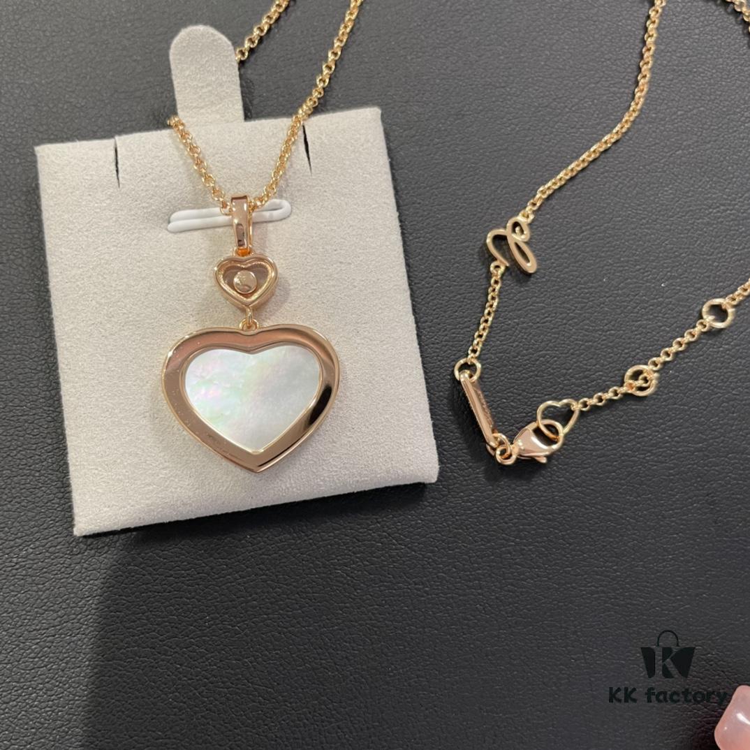XB Peach Heart Edge Diamond Necklace, White Shell Version