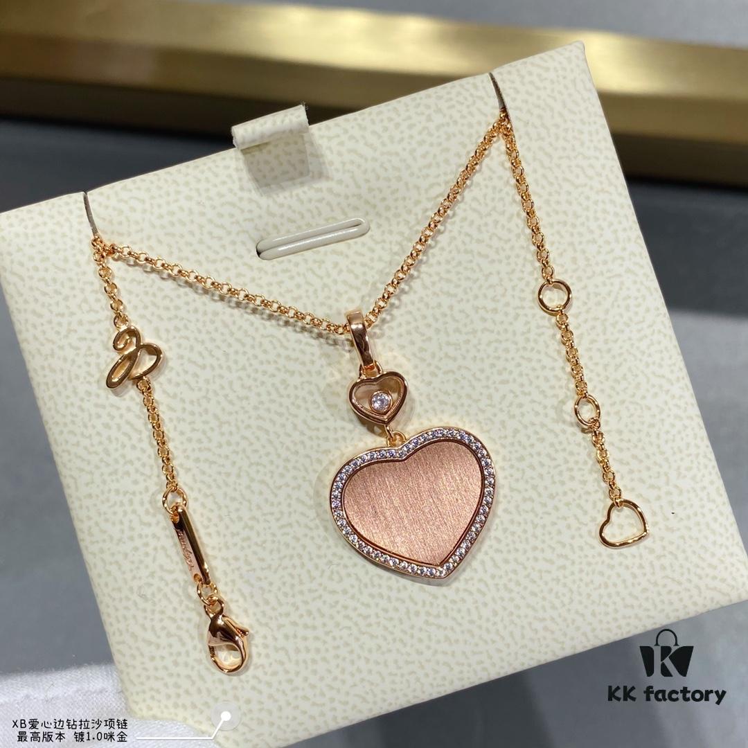 Chopard Heart Pendant Necklace with Zircon Accents, High-Quality K-Gold Finish, Sparkling and Elegant