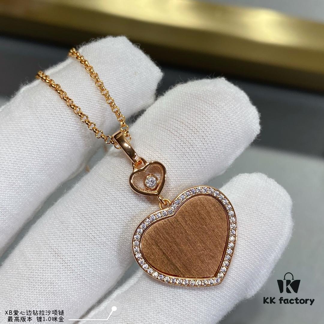 Chopard Heart Pendant Necklace with Zircon Accents, High-Quality K-Gold Finish, Sparkling and Elegant