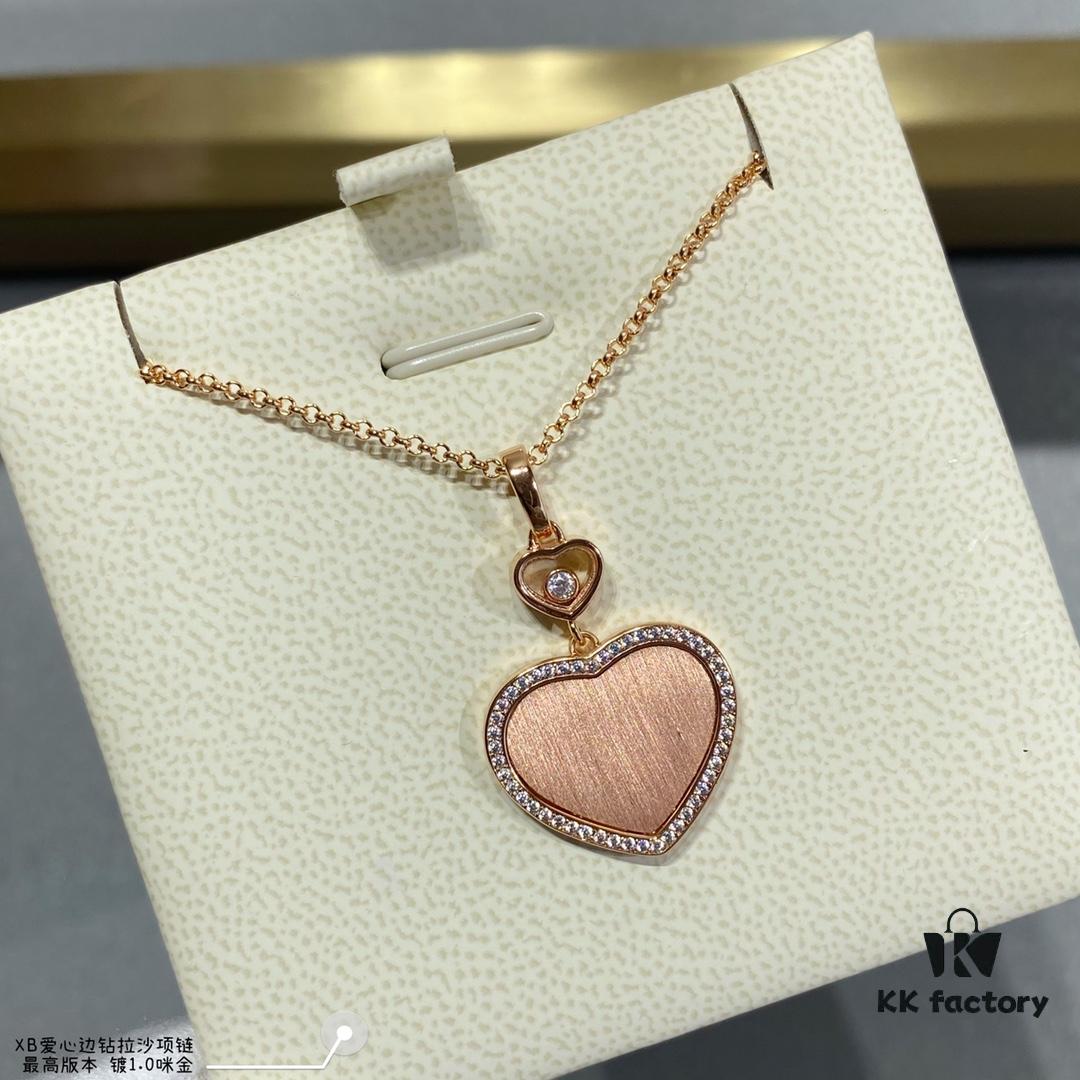 Chopard Heart Pendant Necklace with Zircon Accents, High-Quality K-Gold Finish, Sparkling and Elegant