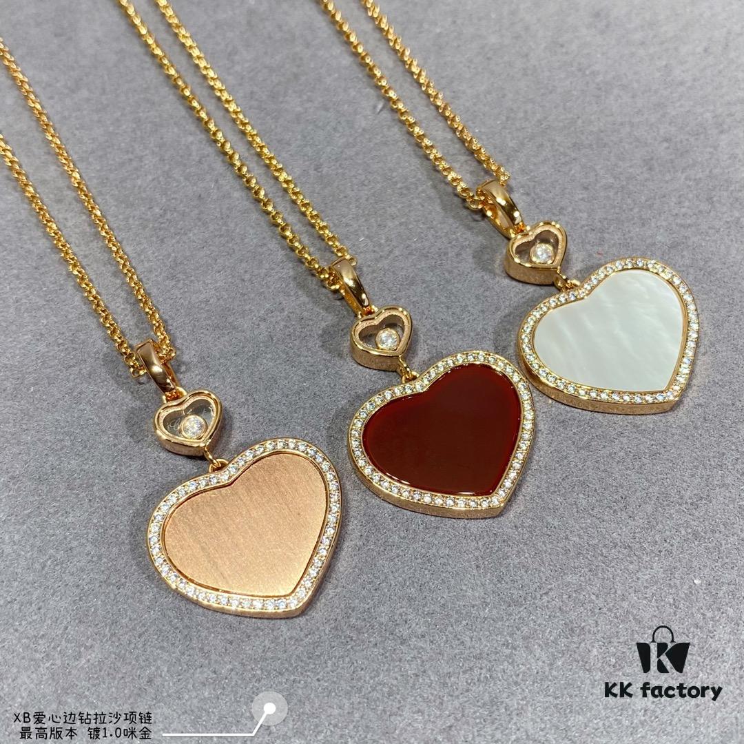 Chopard Heart Pendant Necklace with Zircon Accents, High-Quality K-Gold Finish, Sparkling and Elegant