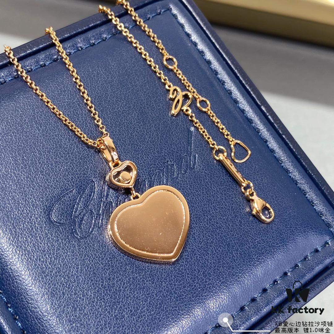 Chopard Heart Pendant Necklace with Zircon Accents, High-Quality K-Gold Finish, Sparkling and Elegant