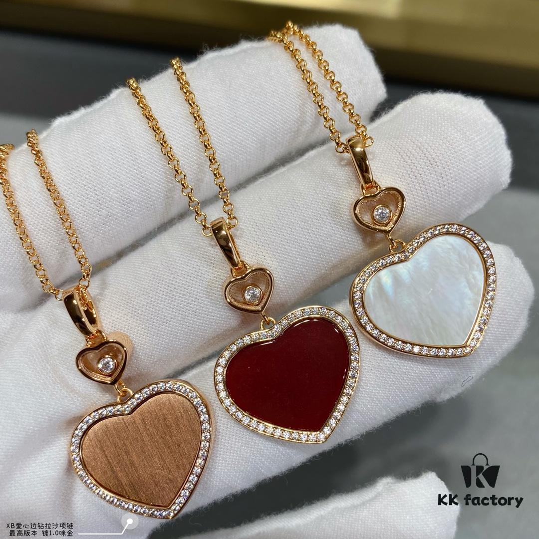 Chopard Heart Pendant Necklace with Zircon Accents, High-Quality K-Gold Finish, Sparkling and Elegant