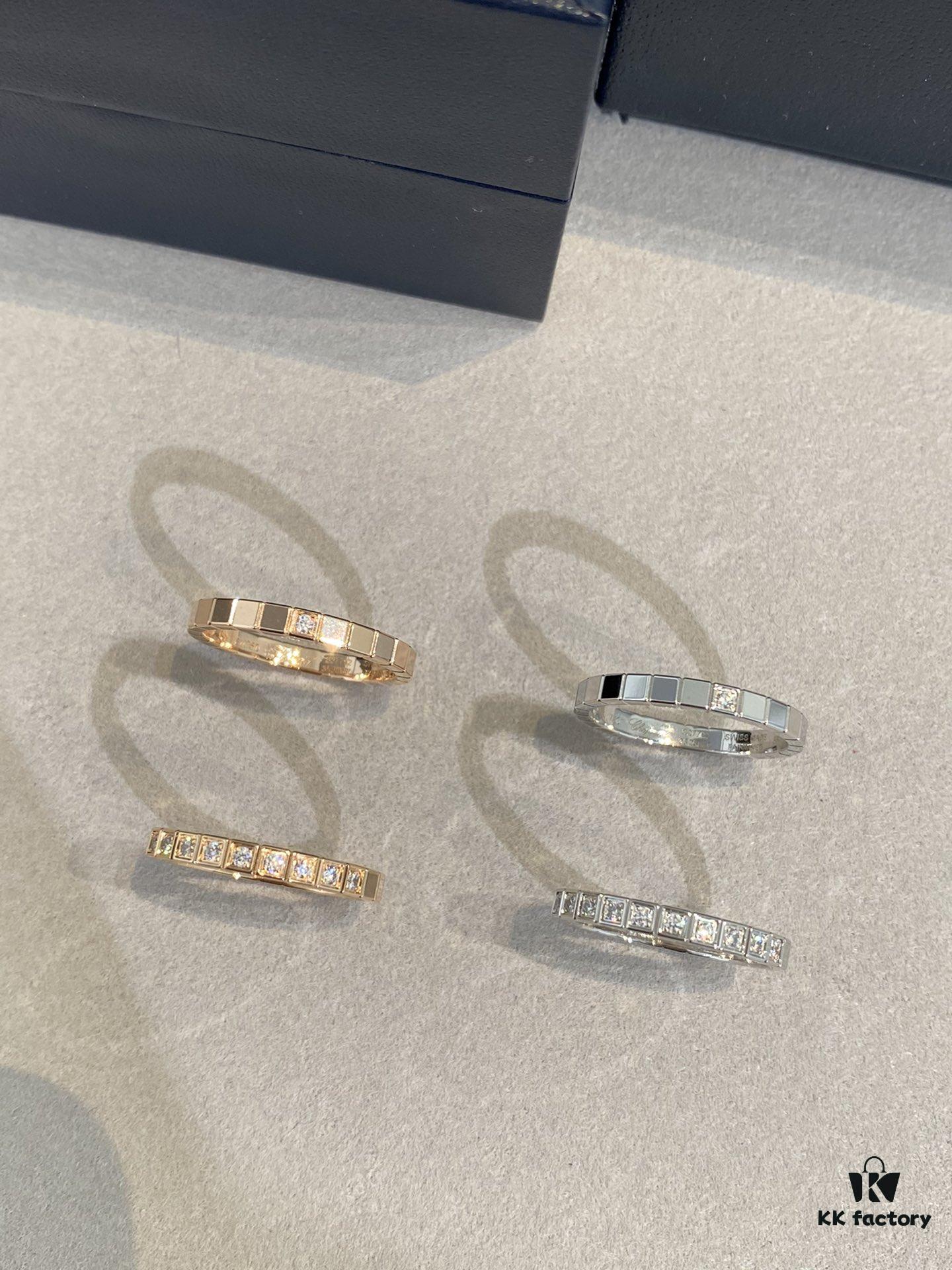 New Chopard Ice Cube Series Ring, Same Style as Zhu Yilong's, Precision-Carved Mini Ice Block Ring with Single or Ten Diamonds, White Gold and Rose Gold Narrow Version