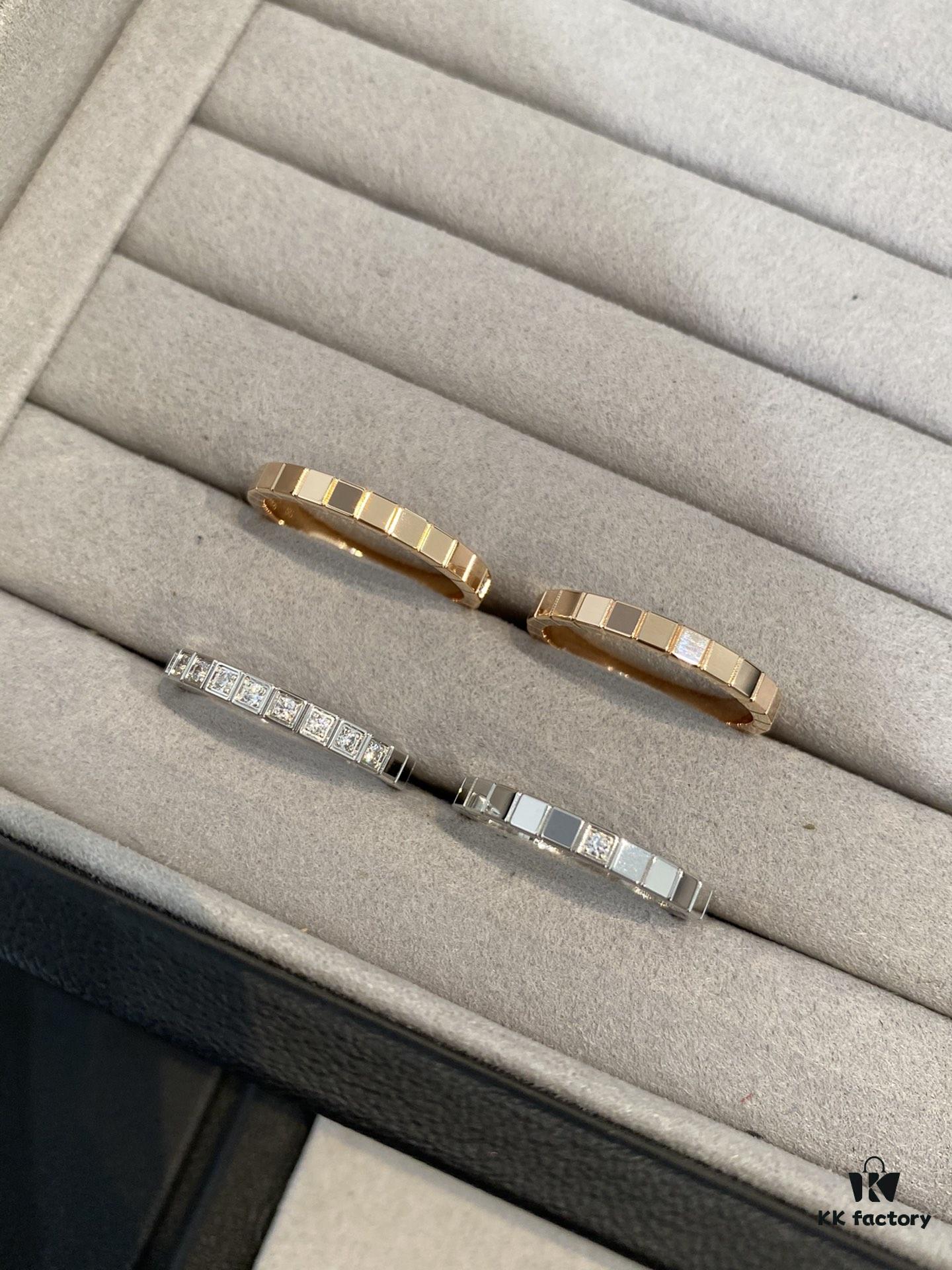 New Chopard Ice Cube Series Ring, Same Style as Zhu Yilong's, Precision-Carved Mini Ice Block Ring with Single or Ten Diamonds, White Gold and Rose Gold Narrow Version