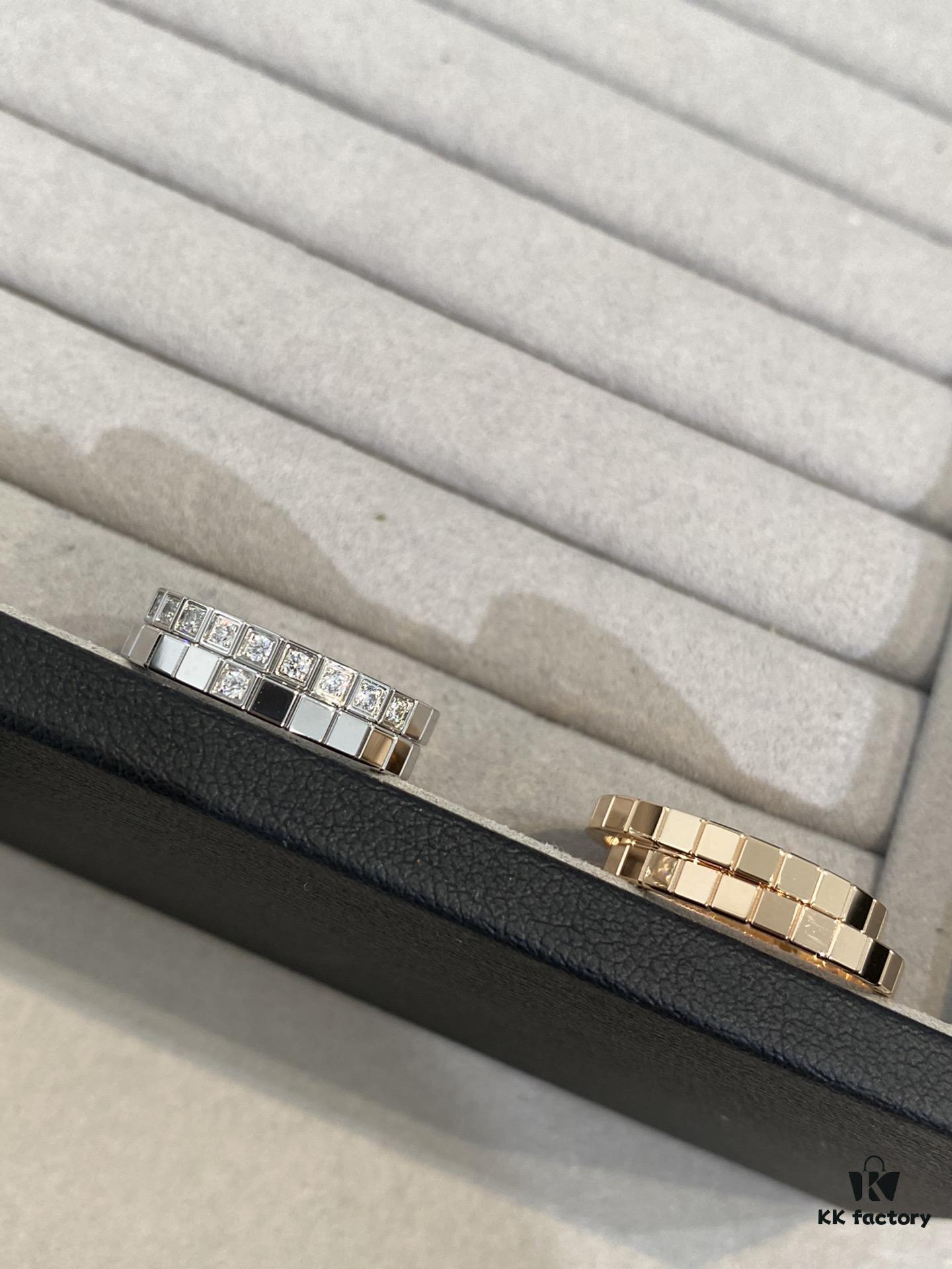 New Chopard Ice Cube Series Ring, Same Style as Zhu Yilong's, Precision-Carved Mini Ice Block Ring with Single or Ten Diamonds, White Gold and Rose Gold Narrow Version