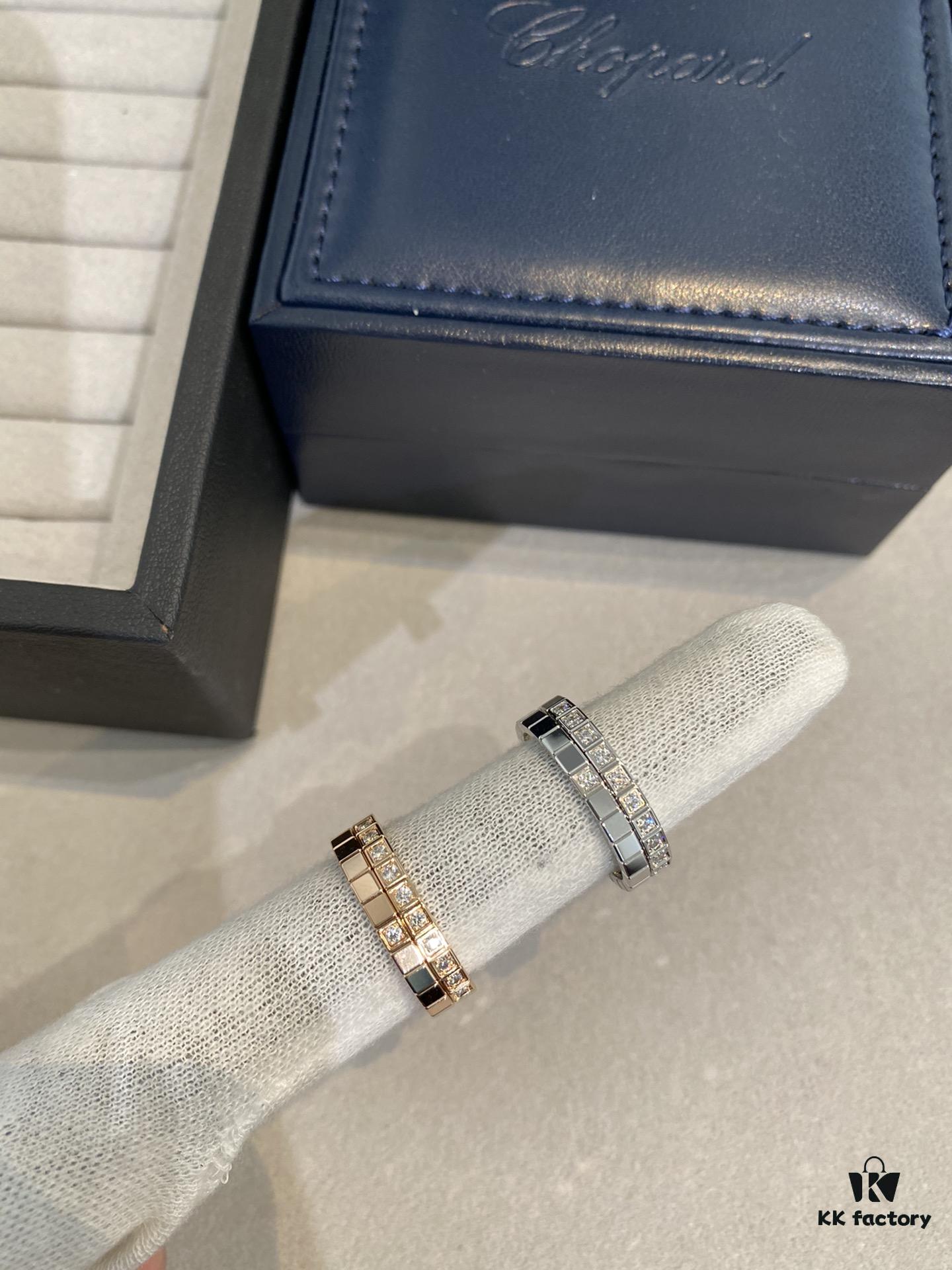 New Chopard Ice Cube Series Ring, Same Style as Zhu Yilong's, Precision-Carved Mini Ice Block Ring with Single or Ten Diamonds, White Gold and Rose Gold Narrow Version