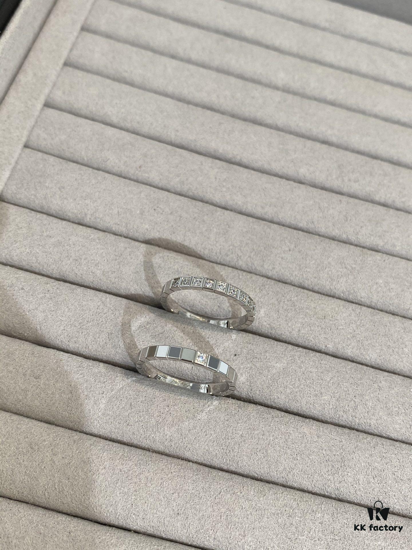 New Chopard Ice Cube Series Ring, Same Style as Zhu Yilong's, Precision-Carved Mini Ice Block Ring with Single or Ten Diamonds, White Gold and Rose Gold Narrow Version