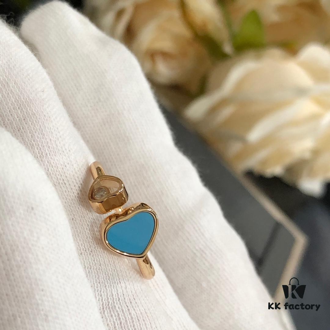 Chopard Happy Hearts Series Heart Ring with Natural Gemstone and Floating Diamond