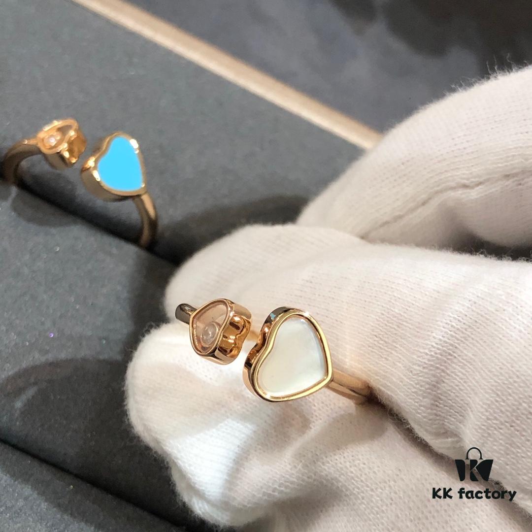 Chopard Happy Hearts Collection Heart Ring with Natural Gemstones and Floating Diamond