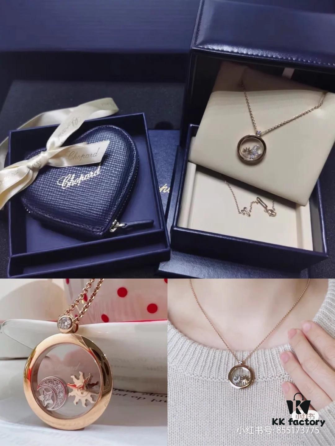 Chopard Happy Stars Necklace in Champagne Gold and White Gold, In Stock