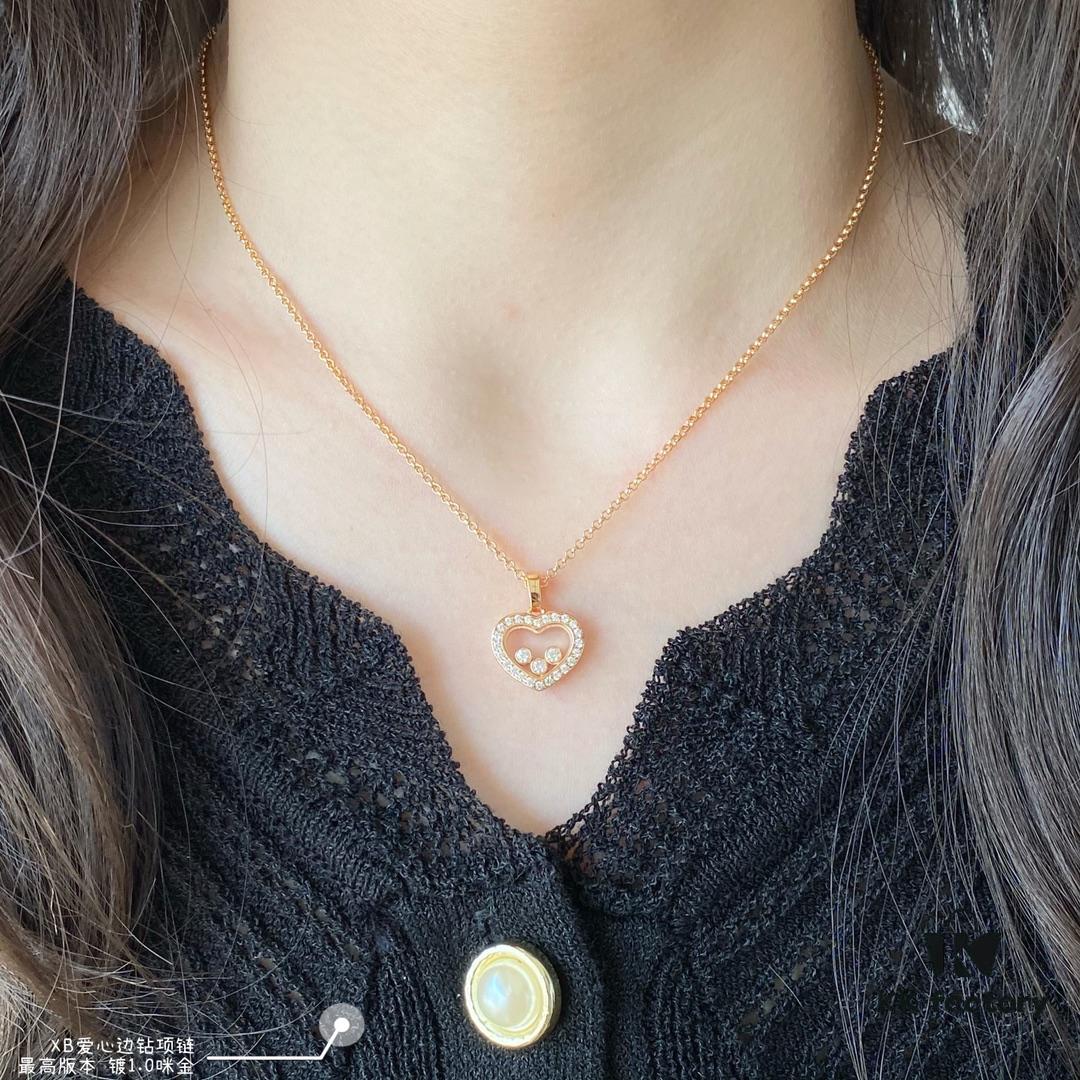 Chopard-inspired Heart Diamond-edge Necklace, In Stock, My Love Hidden in Heart 💓 Yet Revealed in Color 🌈🔥 High-quality K-gold Craftsmanship, Best Value Online ‼️ Bestseller, Colors Available, Excellent 👍, Adorned with Sparkling Zirconias Mimicking K-gold, Fashionable and Elegant ✨✨✨