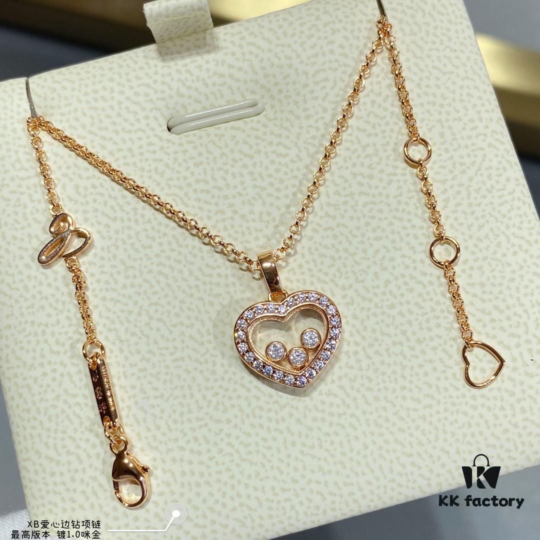 Chopard-inspired Heart Diamond-edge Necklace, In Stock, My Love Hidden in Heart 💓 Yet Revealed in Color 🌈🔥 High-quality K-gold Craftsmanship, Best Value Online ‼️ Bestseller, Colors Available, Excellent 👍, Adorned with Sparkling Zirconias Mimicking K-gold, Fashionable and Elegant ✨✨✨