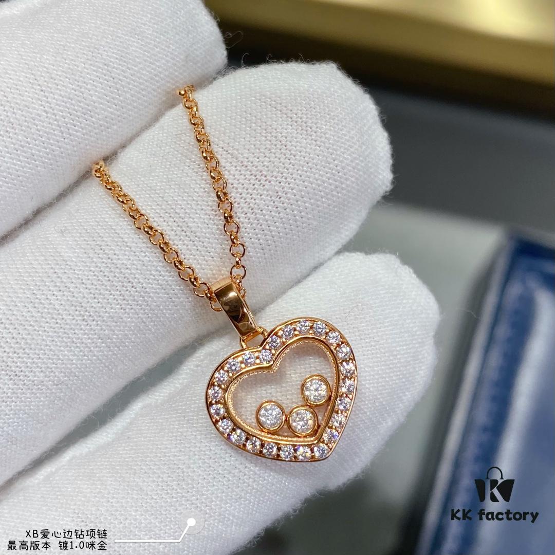Chopard-inspired Heart Diamond-edge Necklace, In Stock, My Love Hidden in Heart 💓 Yet Revealed in Color 🌈🔥 High-quality K-gold Craftsmanship, Best Value Online ‼️ Bestseller, Colors Available, Excellent 👍, Adorned with Sparkling Zirconias Mimicking K-gold, Fashionable and Elegant ✨✨✨