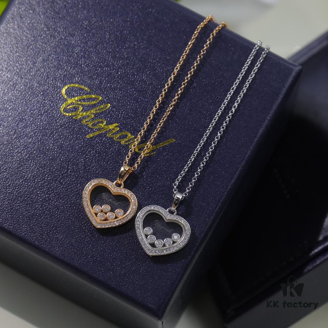 Chopard Necklace - Lucky Chopard with Iconic Moving Diamonds, 18K Rose Gold Plated, Adjustable Length