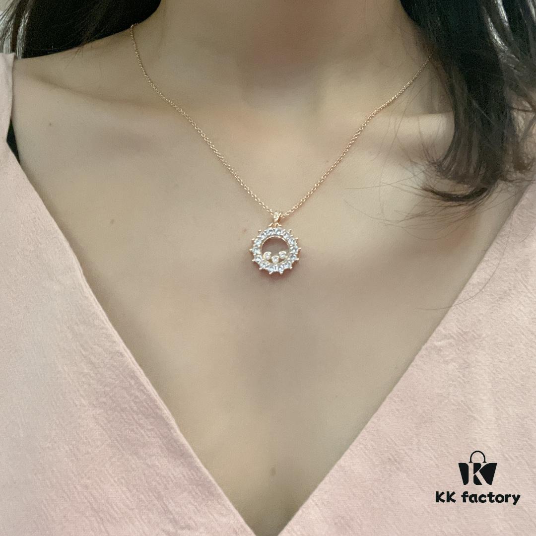 Chopard High-Version Necklace with Floating Diamond in Glass, 18K Rose Gold, Adjustable Chain, Authentic Logo on Glass and Tag
