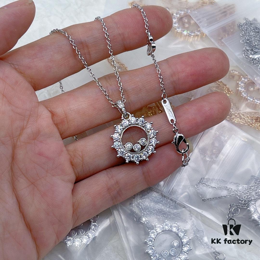 Chopard High-Version Necklace with Floating Diamond in Glass, 18K Rose Gold, Adjustable Chain, Authentic Logo on Glass and Tag