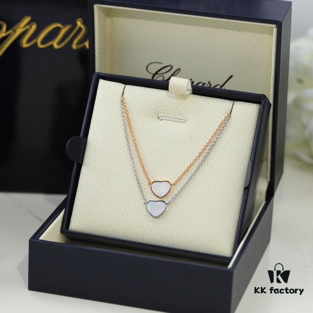 Chopard Necklace – Chopard Love Pendant with Iconic Dancing Diamonds, 18K Rose Gold Plated, Adjustable Chain, Original Logo and Tag