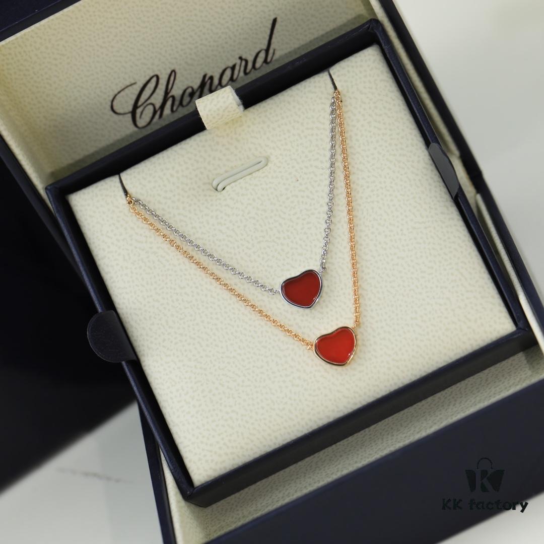 Chopard Necklace: Lucky Chopard with Iconic Moving Diamonds in Electroplated 18K Rose Gold, Adjustable Heart Pendant with Original Logo and Authentic Tag