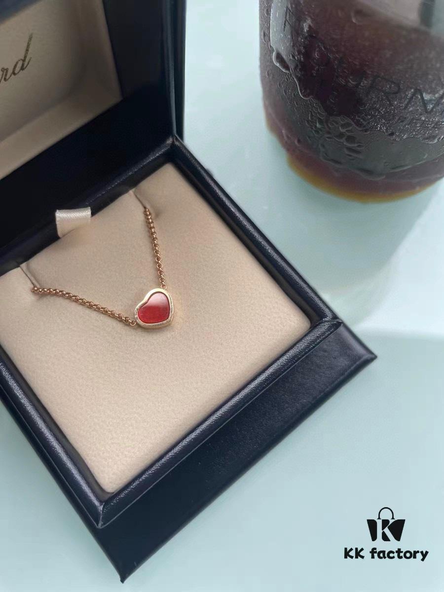 Chopard Necklace: Lucky Chopard with Iconic Moving Diamonds in Electroplated 18K Rose Gold, Adjustable Heart Pendant with Original Logo and Authentic Tag