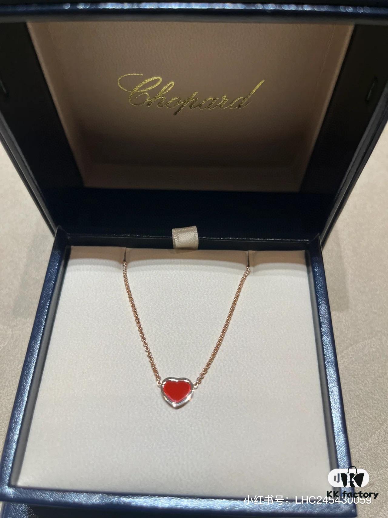 Chopard Necklace: Lucky Chopard with Iconic Moving Diamonds in Electroplated 18K Rose Gold, Adjustable Heart Pendant with Original Logo and Authentic Tag