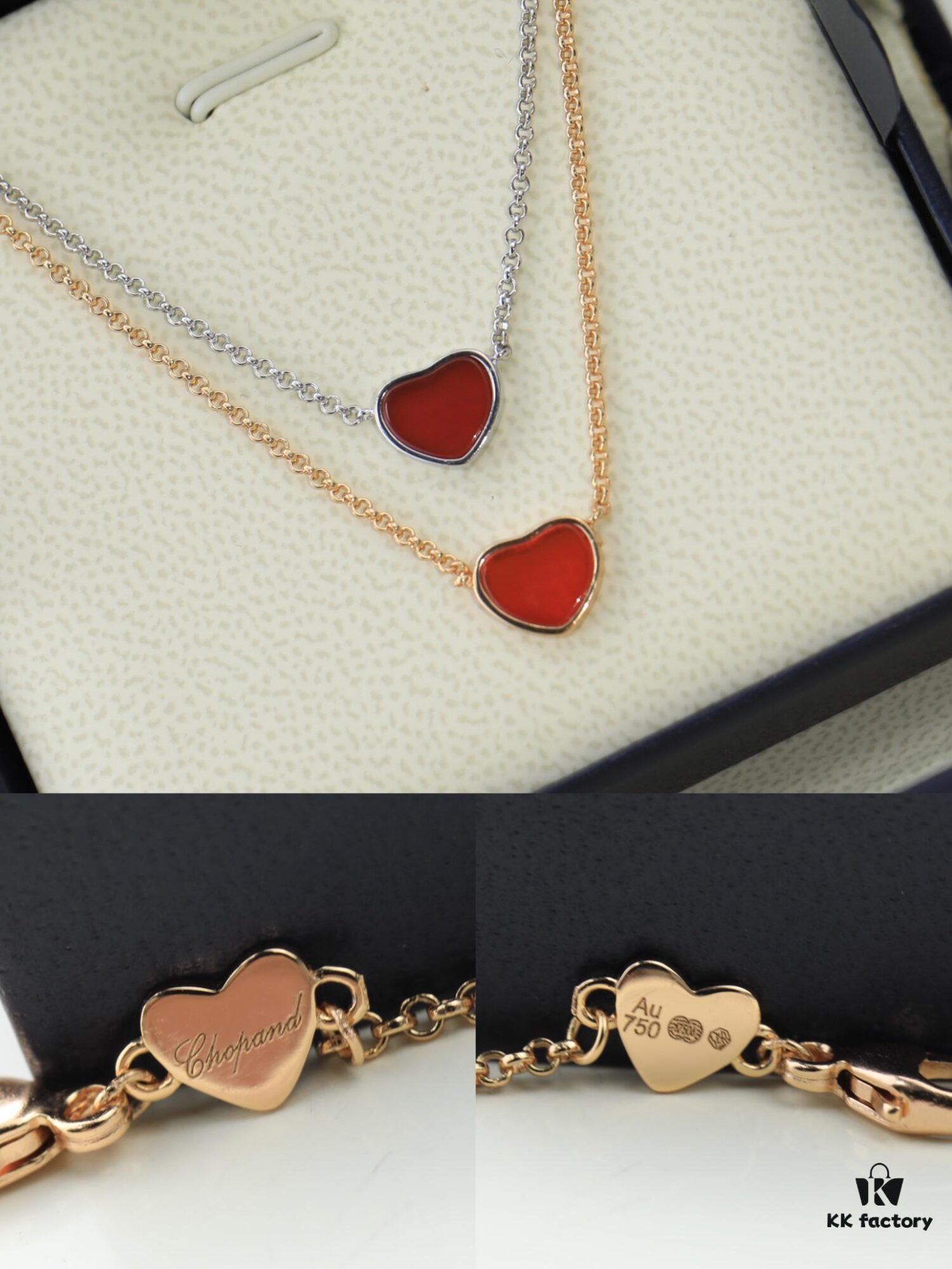 Chopard Necklace: Lucky Chopard with Iconic Moving Diamonds in Electroplated 18K Rose Gold, Adjustable Heart Pendant with Original Logo and Authentic Tag