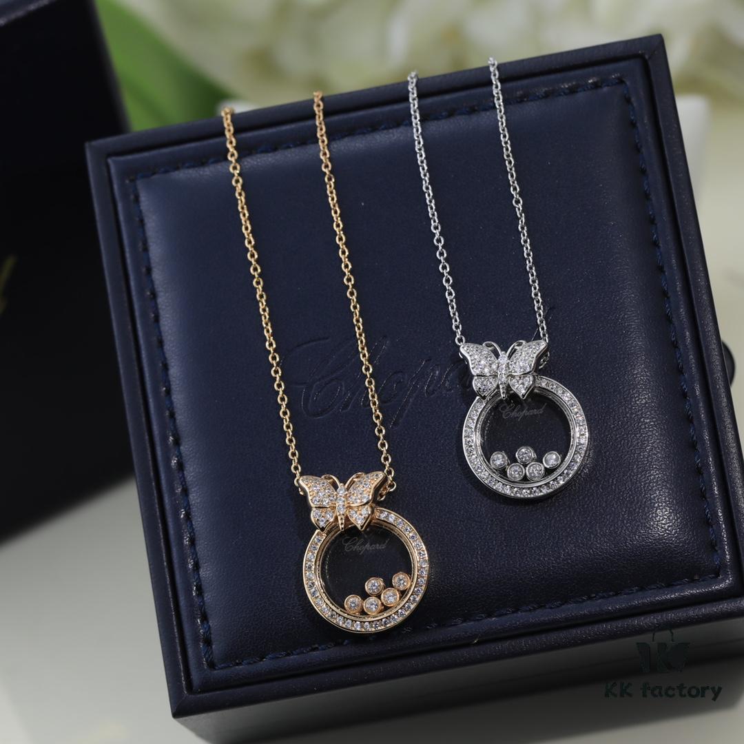 Chopard 👼 Chopard Necklace with Lucky and Iconic Moving Diamonds, 18K Rose Gold, Original Logo, Adjustable Chain Length