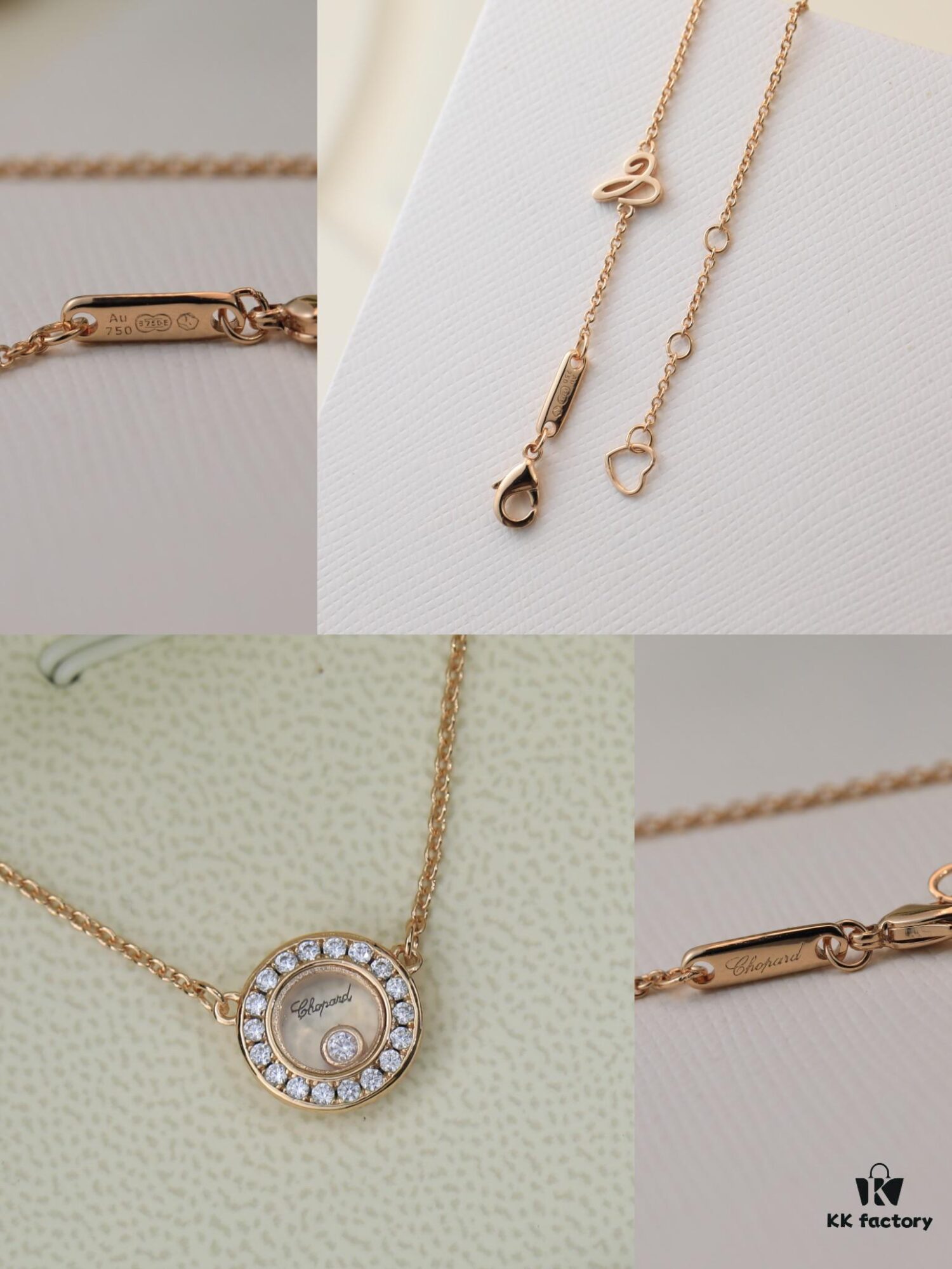 Chopard Necklace: Luck and the Brand's Iconic Moving Diamonds, 18K Rose Gold, Original Logo, Authentic Tag, Adjustable Length