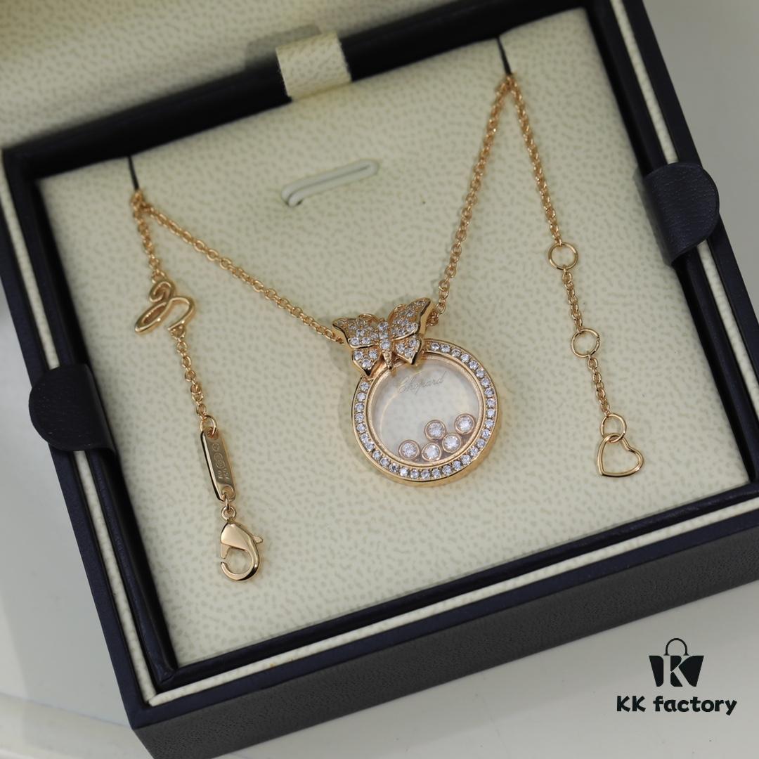 Chopard 👼 Chopard Necklace with Lucky and Iconic Moving Diamonds, 18K Rose Gold, Original Logo, Adjustable Chain Length