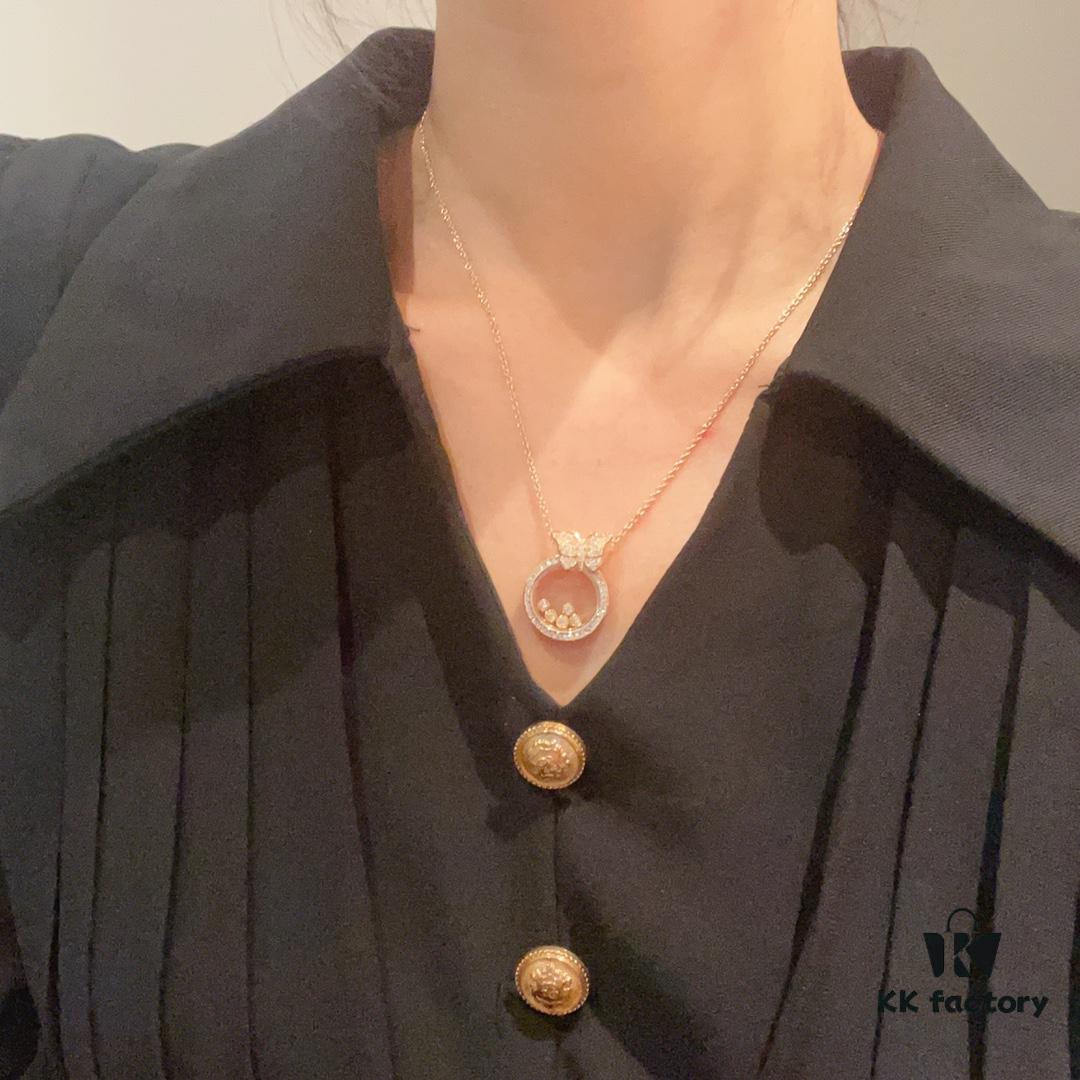 Chopard 👼 Chopard Necklace with Lucky and Iconic Moving Diamonds, 18K Rose Gold, Original Logo, Adjustable Chain Length