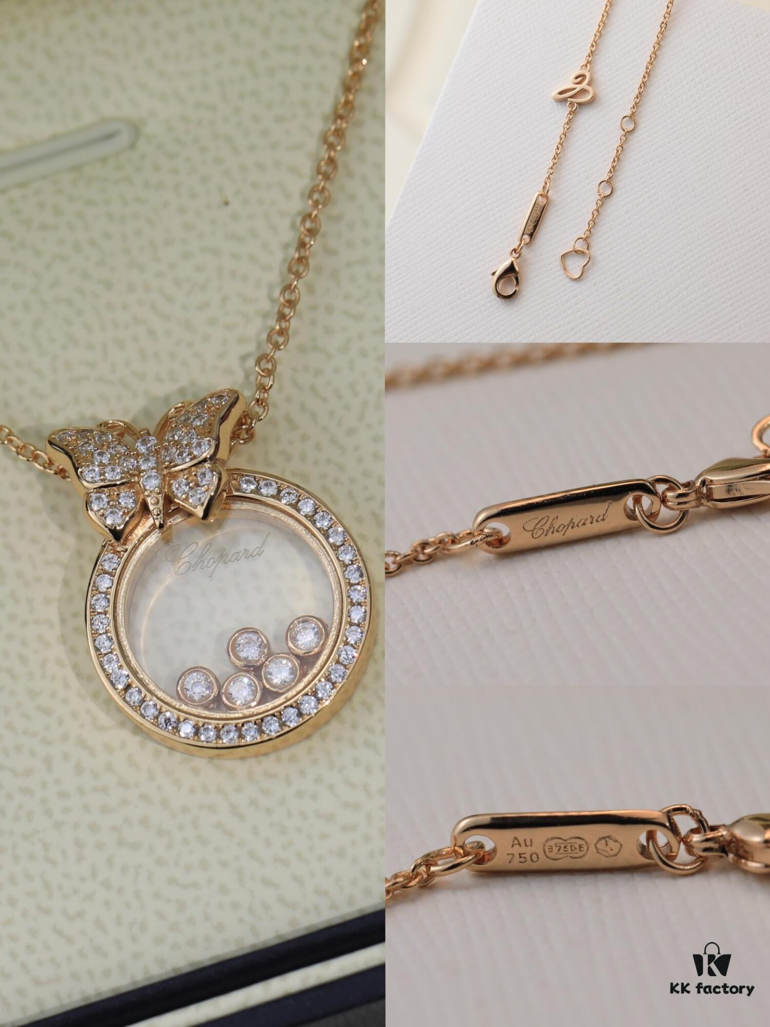 Chopard 👼 Chopard Necklace with Lucky and Iconic Moving Diamonds, 18K Rose Gold, Original Logo, Adjustable Chain Length
