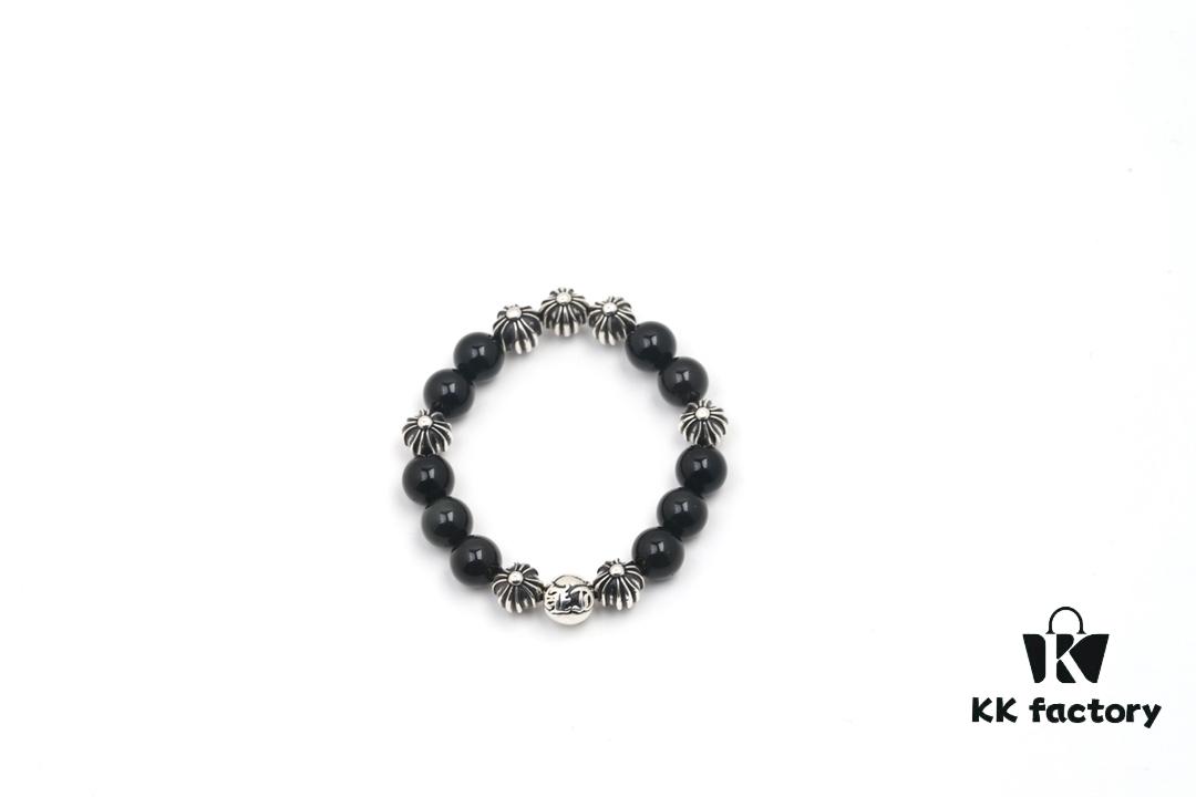 Chrome Hearts Obsidian Bracelet Full Bead Cross Design