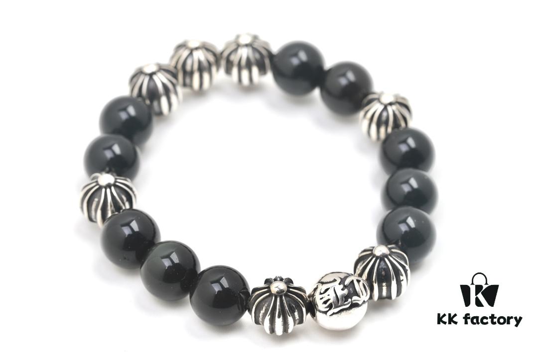 Chrome Hearts Obsidian Bracelet Full Bead Cross Design