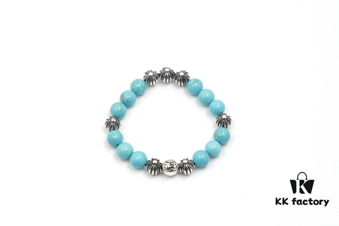 Chrome Hearts Turquoise Bracelet with Full Bead Cross Design