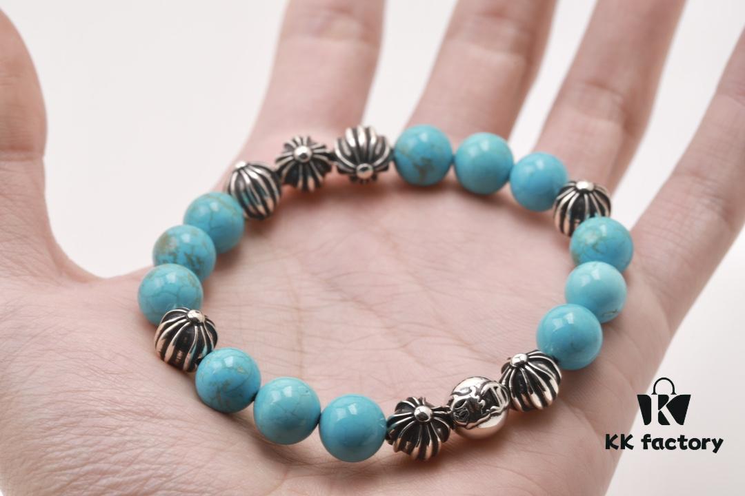 Chrome Hearts Turquoise Bracelet with Full Bead Cross Design