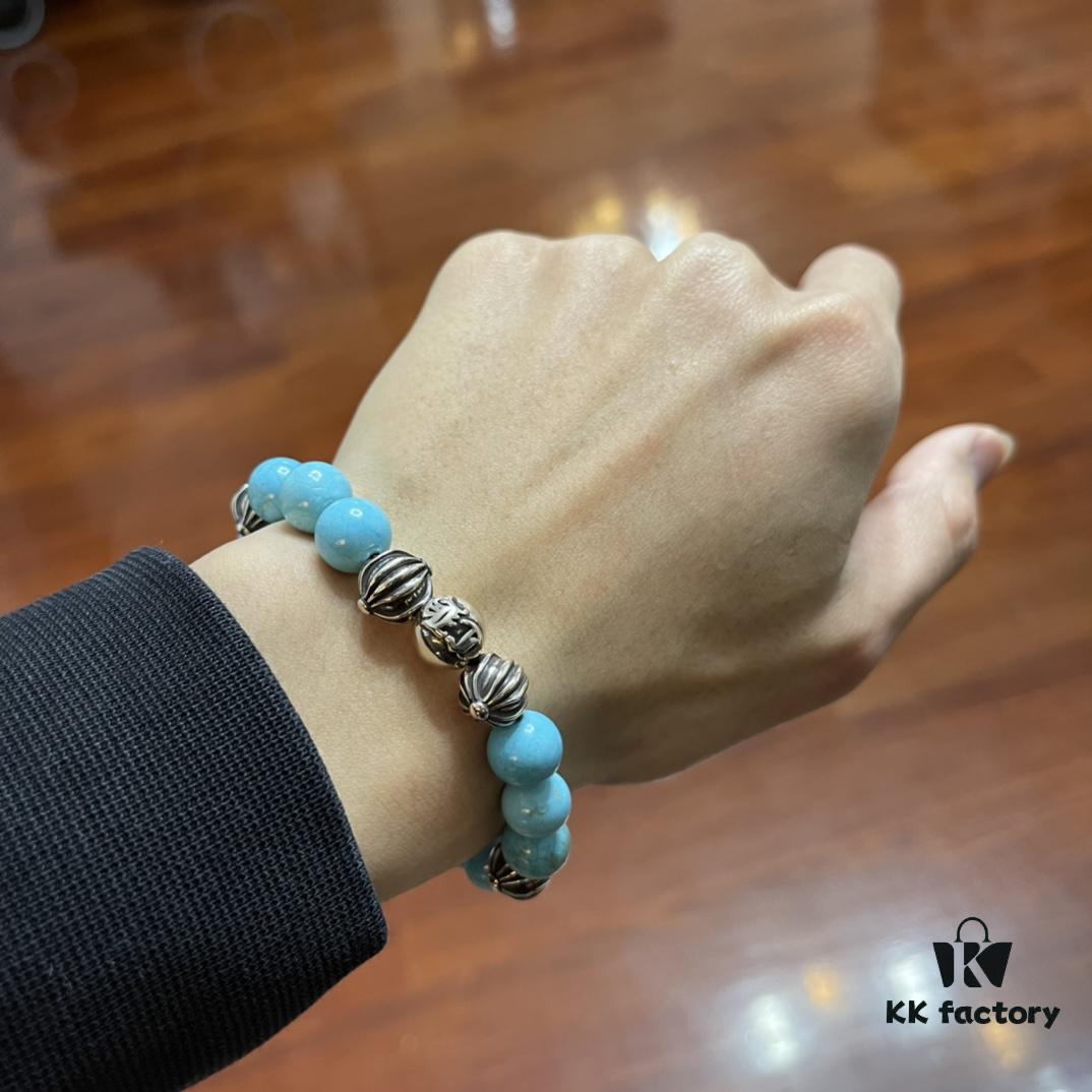 Chrome Hearts Turquoise Bracelet with Full Bead Cross Design