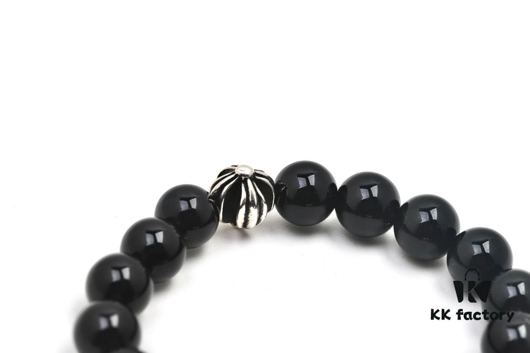 Chrome Hearts Obsidian Bracelet with Cross and Ball Detail